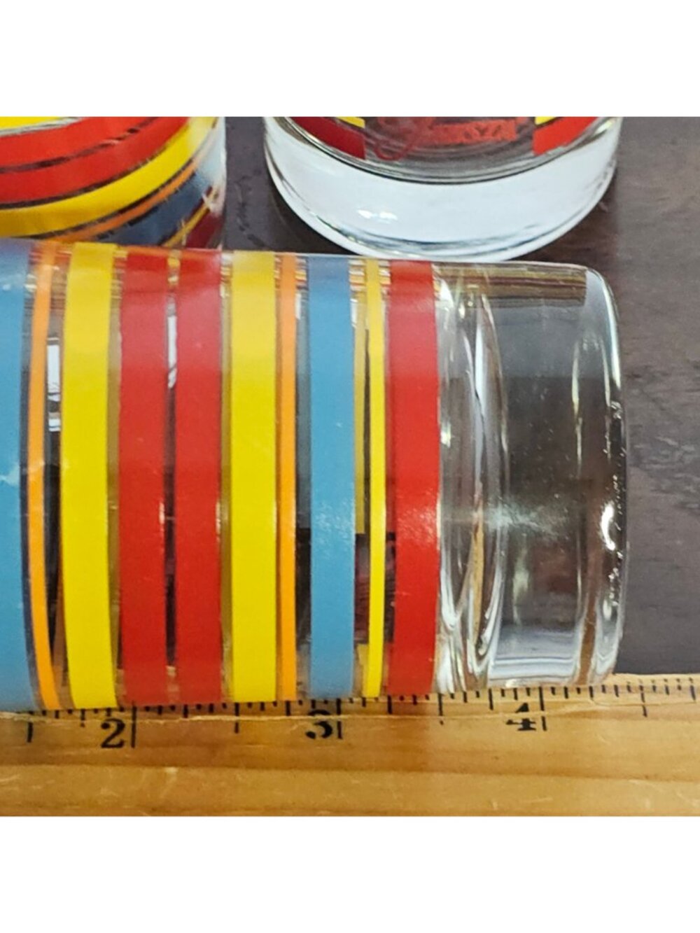3 Scarlet Fiesta Juice Glasses 4.25" striped vintage retro style drinkware - Picture 4 of 7